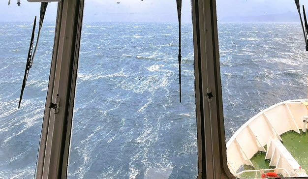 View of rough seas from a ferry 