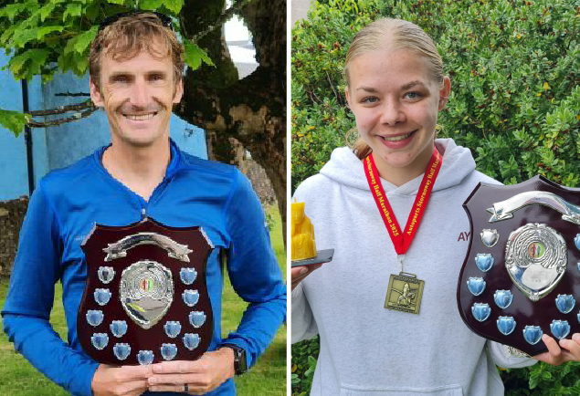 The male and female winners of Autoparts Stornoway Half Marathon 2025