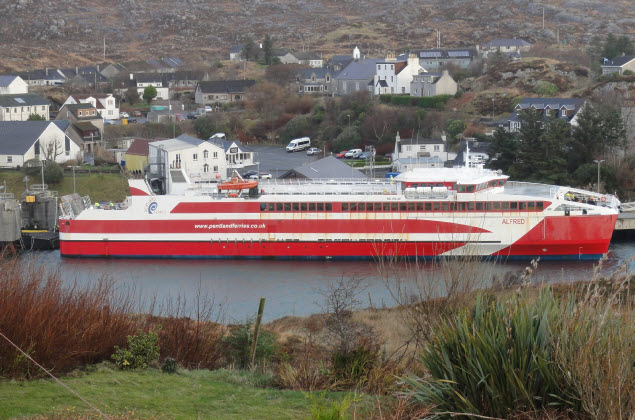 Pentland Ferries' MV Alfred in Harris while on CalMac charter  